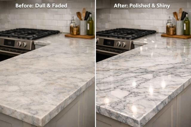 Countertop cleaning and restoration before and after