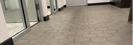 Before: hexagon tile and grout before and after professional deep cleaning