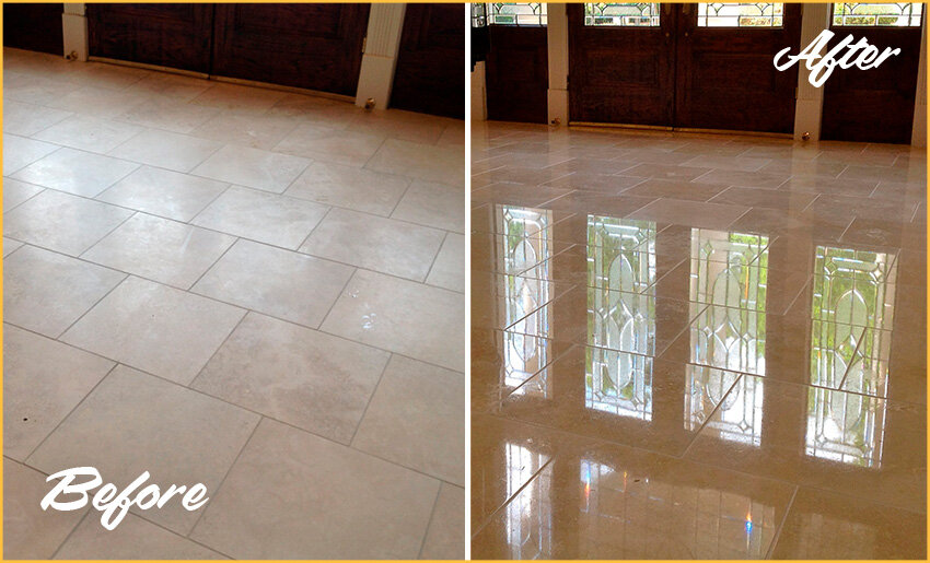Natural stone polishing before and after comparison